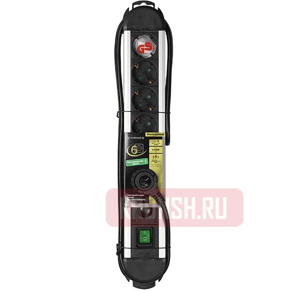 Сетевой фильтр Vivanco (6 розеток, 1,6 м, чёрный), 37657