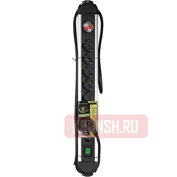 Сетевой фильтр Vivanco (8 розеток, 2 м, чёрный), 37661