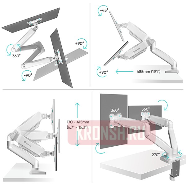 Кронштейн для двух мониторов Onkron G160 (белый)