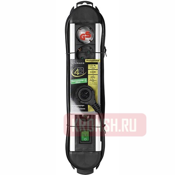 Сетевой фильтр Vivanco (4 розетки, 1,6 м, чёрный), 37656