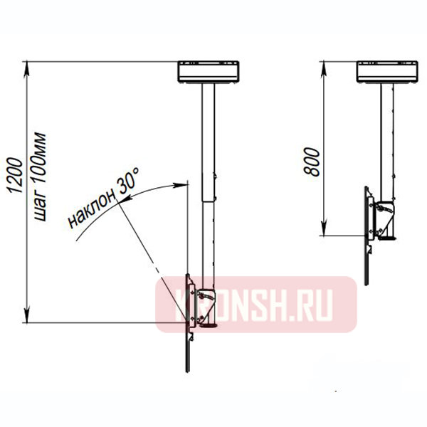 Потолочный кронштейн ARTKRON RAIL (1200-1800) 