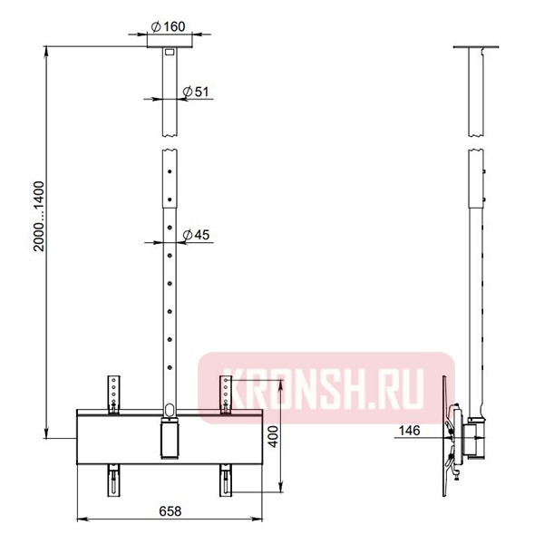 Потолочный кронштейн ARTKRON​ PL- 50 Turn (1400-2000, чёрный) 