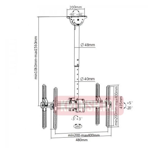 Потолочный двухсторонний кронштейн для телевизора iTECHmount CELB-Duo-54L