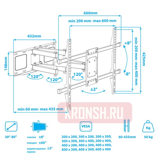 Кронштейн для телевизора VLK Trento-201