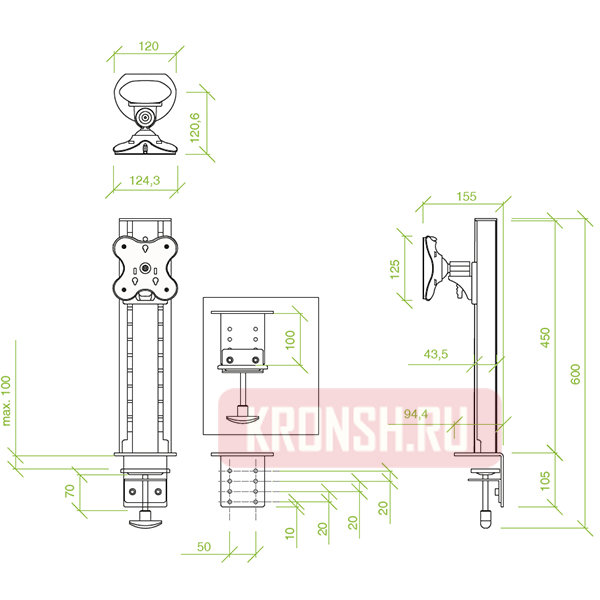 Кронштейн для монитора ErgoFount BTFS-100C