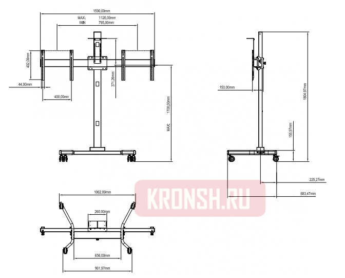 Мобильный стенд для двух телевизоров Wize Pro M263VC