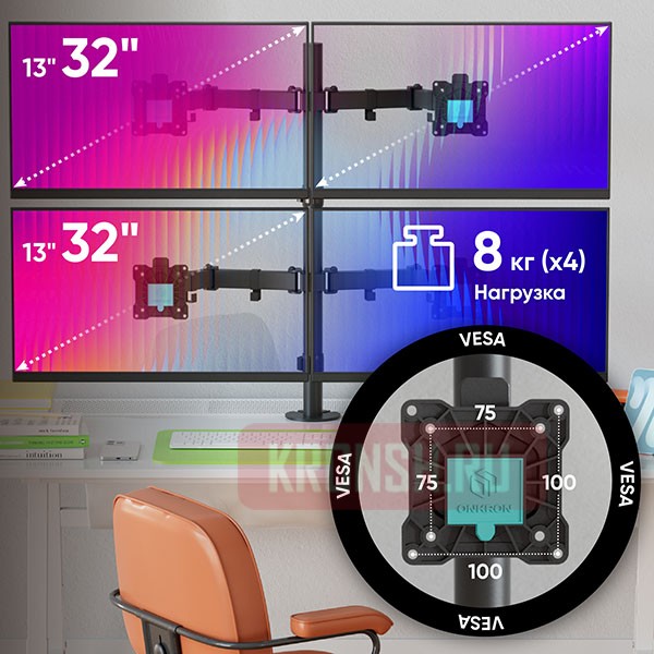 Кронштейн для 4 мониторов Onkron D421E