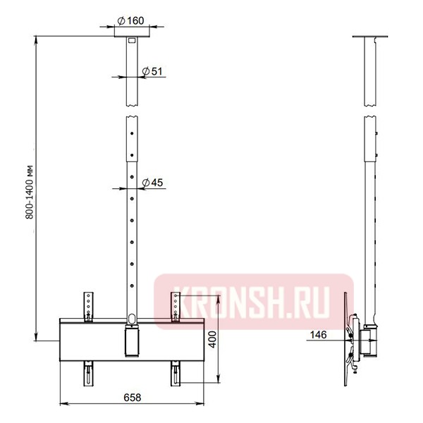 Потолочный кронштейн ARTKRON​ PL- 50 Turn (800-1400, чёрный)  