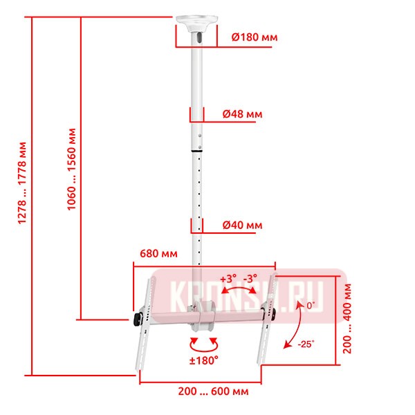 Потолочный кронштейн для телевизора Uniteki LCD4246W (белый)