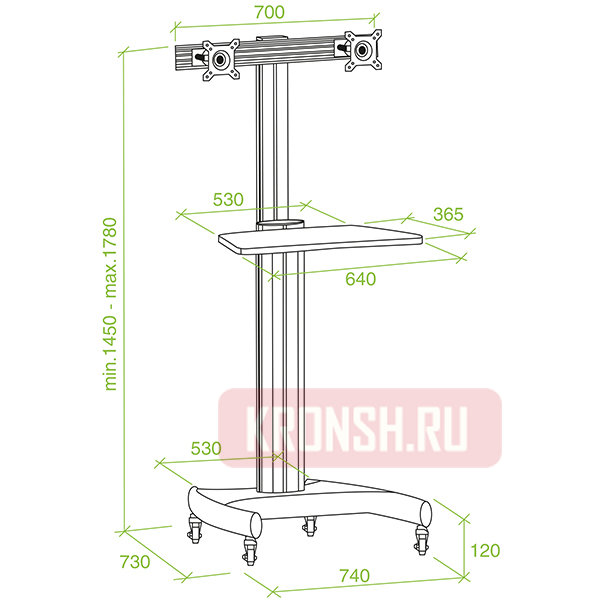 Cтенд для мониторов ErgoFount KFT 1601/2 (серебристый)  