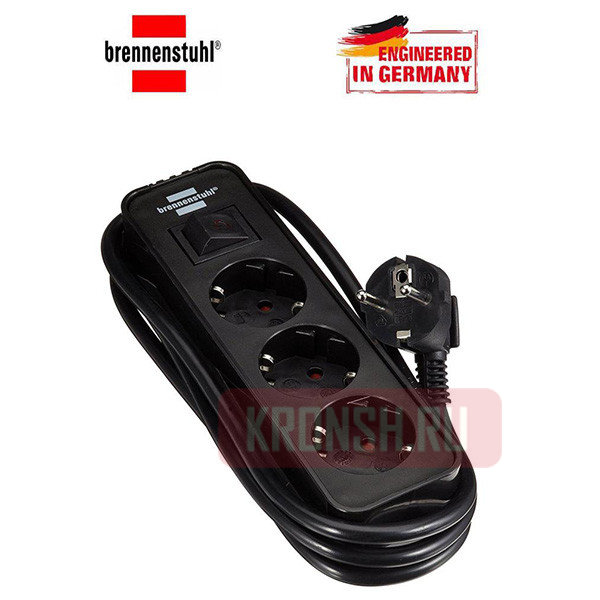 Удлинитель Brennenstuhl (3 розетки, 1,5 м, чёрный), 1153230000
