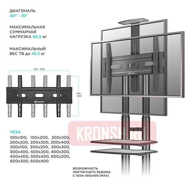 Мобильный стенд Onkron TS1552 (чёрный) 