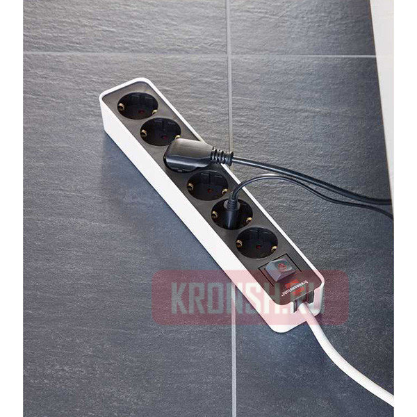 Удлинитель Brennenstuhl 6 розеток, 1,5 м, чёрно-белый), 1153260020