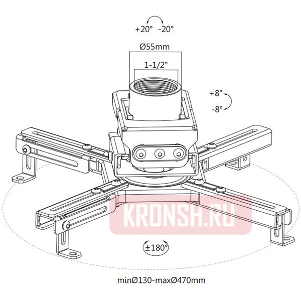 Кронштейн для проектора Wize Pro PR68A-W (180-240 см, белый)